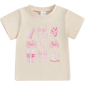 Baby Girl First Birthday Outfit 1st Birthday T-Shirt Short Sleeve Coquette Bow ONE Embroidery Top