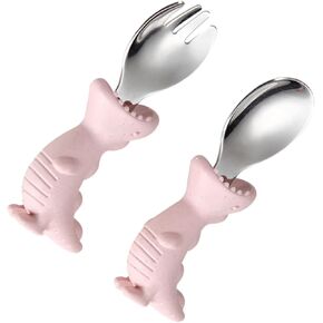 Yardwe 2pcs Fork Spoon Learning Tableware with and Food Grade Handles Vibrant Color for Easy and Use