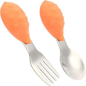 Garneck 1 Set Silicone Steel Spoon and Feeding Fork Safe Easy to Clean Cutlery for Attractive Hedgehog Design for Dinning and Encouraging Self Feeding