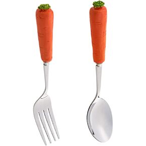 Yardwe Fork and Spoon Durable Stainless Steel Tableware for Ergonomic Design for Easy Grasp for Home Picnics and Kindergartens Carrot Design
