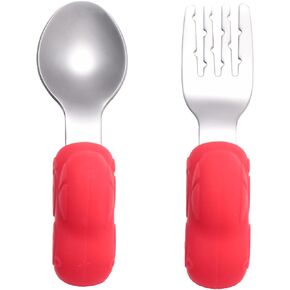 1Pair Stainless Steel Training Fork and Spoon Short Handle Design for Easy to Clean Tableware for Home Restaurant Use present for Showers