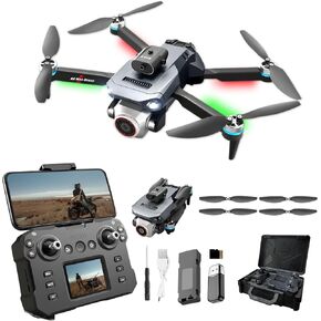 Drone with Screen Controller with Camera 4K for Beginners and Kids,WiFi FPV,SD Storage,Foldable,3D Flips,One Key Take Off/Land,Headless Mode,LED Lights,Avoidance,Waypoints fly,SD Storage,Under 249g(2 Batteries)
