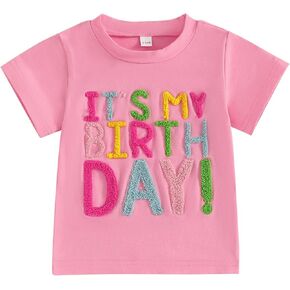 Toddler Birthday Shirt Little Baby Girl Embroidery Birthday Tshirt 1 2 3 4 5 Year Girl Birthday Outfit Summer Clothes