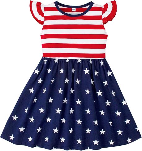 Magic Park 1-10Y Toddler Independence Day Dress Kids+ 4th of July Outfits Girls Patriotic Clothes Red White Blue Dresses in Saudi Arabia