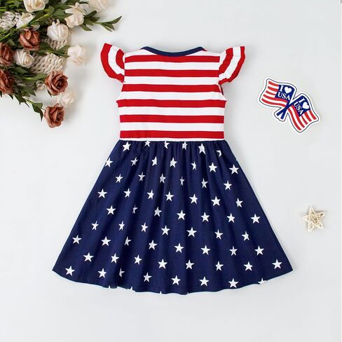 Magic Park 1-10Y Toddler Independence Day Dress Kids+ 4th of July Outfits Girls Patriotic Clothes Red White Blue Dresses in Saudi Arabia