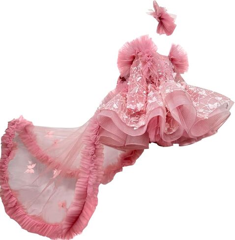 klfflgid طفل زهرة فتاة الفتاة فستان الفراشة مطرزة الترتر الدانتيل الدانتيل in Kuwait