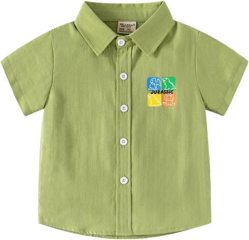 Toddler Baby Boys Solid Color Short Sleeve Polo Shirt Cute Dinosaur Print Button Down Tops in Kuwait