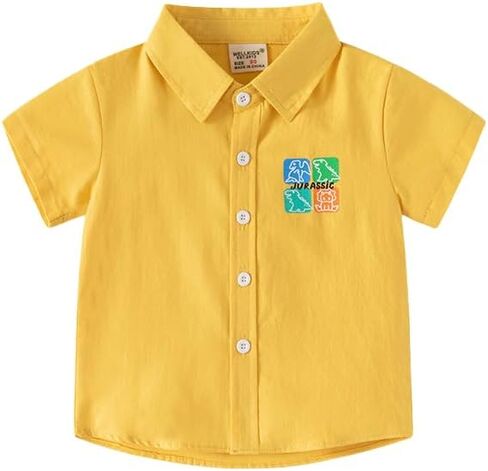 Toddler Baby Boys Solid Color Short Sleeve Polo Shirt Cute Dinosaur Print Button Down Tops in Kuwait