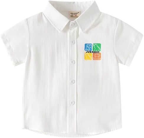 Toddler Baby Boys Solid Color Short Sleeve Polo Shirt Cute Dinosaur Print Button Down Tops in Kuwait