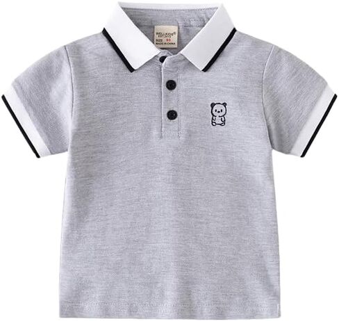 Irsutey Toddler Baby Boys Casual Color Block Short Sleeve T-Shirt Cute Little Bear Embroidered Button Polo Shirt in Kuwait