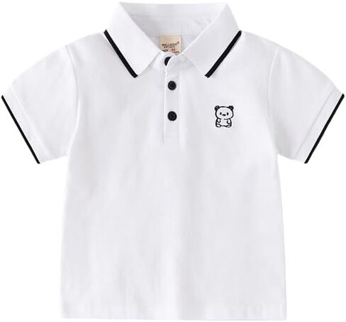 Irsutey Toddler Baby Boys Casual Color Block Short Sleeve T-Shirt Cute Little Bear Embroidered Button Polo Shirt in Kuwait