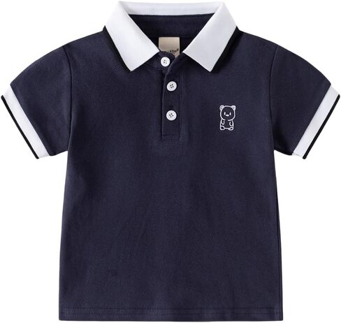 Irsutey Toddler Baby Boys Casual Color Block Short Sleeve T-Shirt Cute Little Bear Embroidered Button Polo Shirt in Kuwait