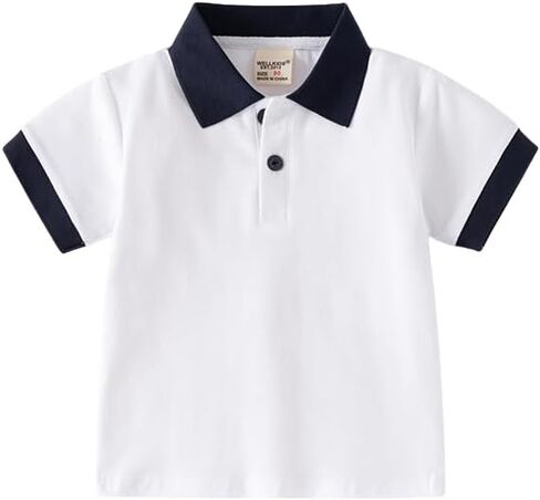 Irsutey Toddler Baby Boys Casual Label Color Block Shirt Sleeve Thirt Button Button Polo Shirt in Kuwait