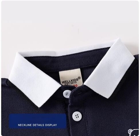 Irsutey Toddler Baby Boys Casual Color Block Short Sleeve T-Shirt Cute Little Bear Embroidered Button Polo Shirt in Kuwait