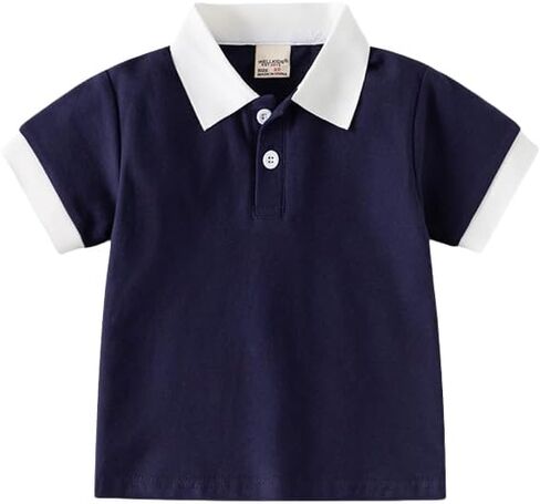 Irsutey Toddler Baby Boys Casual Label Color Block Shirt Sleeve Thirt Button Button Polo Shirt in Kuwait