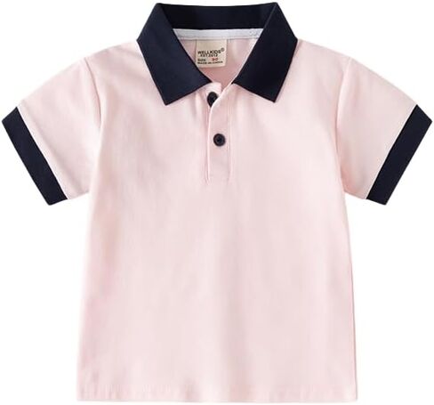 Irsutey Toddler Baby Boys Casual Label Color Block Shirt Sleeve Thirt Button Button Polo Shirt in Kuwait