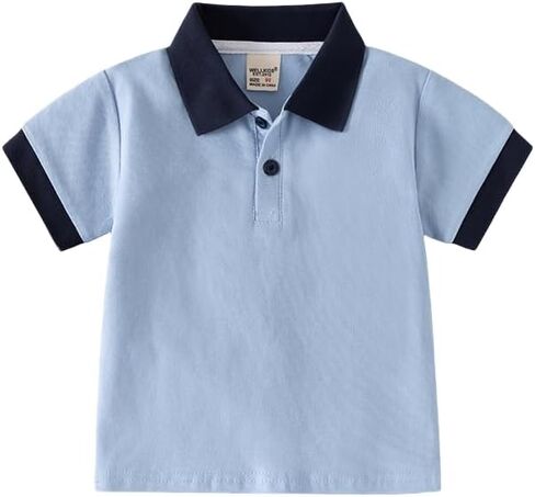 Irsutey Toddler Baby Boys Casual Label Color Block Shirt Sleeve Thirt Button Button Polo Shirt in Kuwait