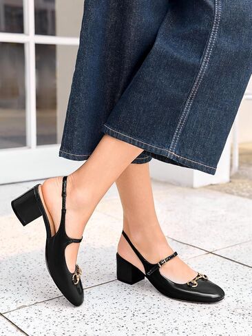 PiePieBuy Womens Slingback Chunky Heels Mary Jane Shoes Slip On Buckle Strap Dress Shoes Closed Round Toe Pumps in Saudi Arabia