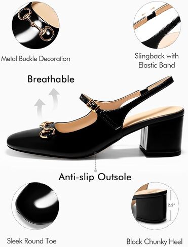 PiePieBuy Womens Slingback Chunky Heels Mary Jane Shoes Slip On Buckle Strap Dress Shoes Closed Round Toe Pumps in Saudi Arabia