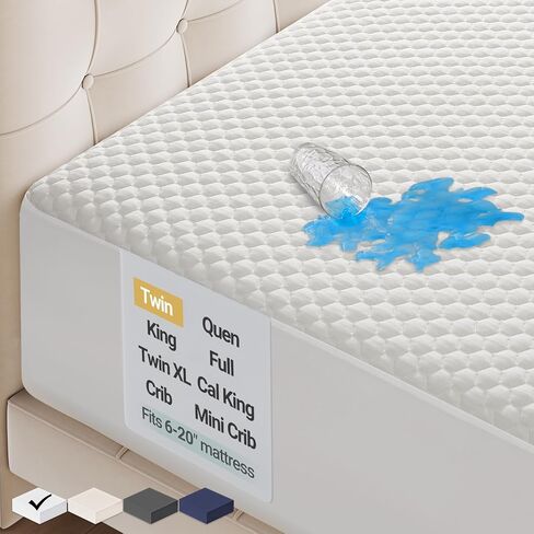 OhGeni 100% Waterproof Mattress Protector, Twin Size Mattress Pad, Fits 6"-20" Mattresses with Deep Pocket, Cooling, Breathable Fitted Sheets, Soft Bed Cover, Noiseless, Machine Washable in Saudi Arabia