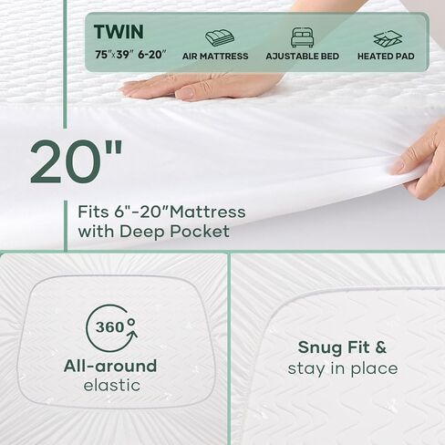 OhGeni 100% Waterproof Mattress Protector, Twin Size Mattress Pad, Fits 6"-20" Mattresses with Deep Pocket, Cooling, Breathable Fitted Sheets, Soft Bed Cover, Noiseless, Machine Washable in Saudi Arabia