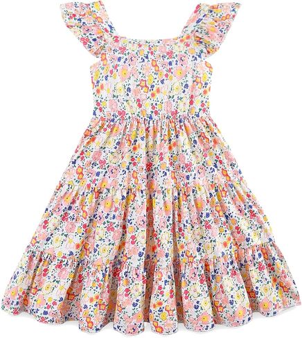 Toddler Baby Girls Tiered Dress Flutter Sleeve Beach Butterfly Sundress Princess Summer Dresses 2-8 Years in Saudi Arabia