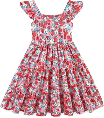 Toddler Baby Girls Tiered Dress Flutter Sleeve Beach Butterfly Sundress Princess Summer Dresses 2-8 Years in Saudi Arabia