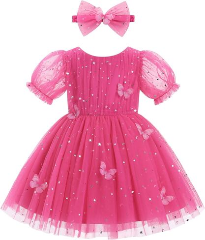 IBTOM CASTLE Toddler Baby Girl Birthday Dress Short Puff Sleeve Sequins Butterfly Tulle Tutu Formal Pageant Party Gown in Saudi Arabia