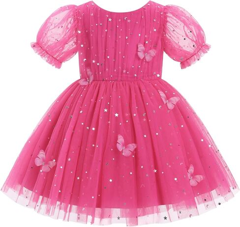 IBTOM CASTLE Toddler Baby Girl Birthday Dress Short Puff Sleeve Sequins Butterfly Tulle Tutu Formal Pageant Party Gown in Saudi Arabia
