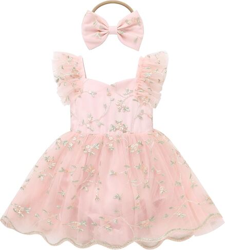 Odasdo Baby Girls Floral Embroidery Tulle Tutu Romper Dress Obder Lead for First Birthday Party Cake Smash Wedding in Kuwait
