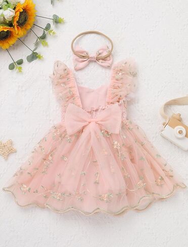 Odasdo Baby Girls Floral Embroidery Tulle Tutu Romper Dress Obder Lead for First Birthday Party Cake Smash Wedding in Kuwait