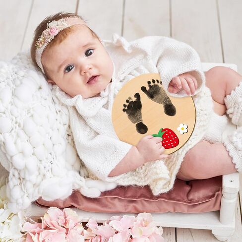 R HORSE Baby Announcement Sign with Ink Pad and Marker Pen 3D Strawberry Hello World Wooden Keepsake for Newborn Handprints Footprints Christening Shower Gift Double-Sided Name Plaque Welcome Sign in Saudi Arabia