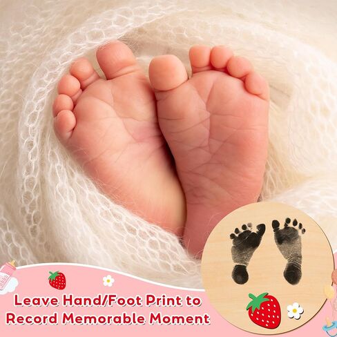 R HORSE Baby Announcement Sign with Ink Pad and Marker Pen 3D Strawberry Hello World Wooden Keepsake for Newborn Handprints Footprints Christening Shower Gift Double-Sided Name Plaque Welcome Sign in Saudi Arabia