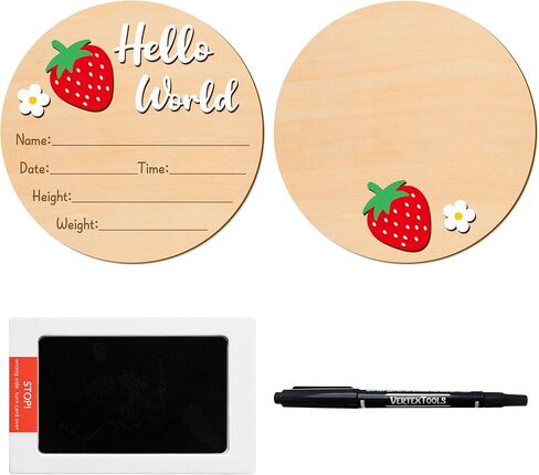R HORSE Baby Announcement Sign with Ink Pad and Marker Pen 3D Strawberry Hello World Wooden Keepsake for Newborn Handprints Footprints Christening Shower Gift Double-Sided Name Plaque Welcome Sign in Saudi Arabia