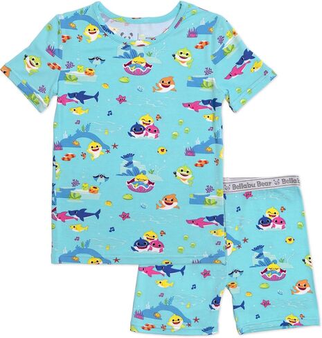 Bellabu Bear Baby Shark Kids Shorts Set for Boys & Girls, Matching Family Pajamas, Rayon from Bamboo in Saudi Arabia