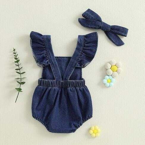 Douhoow Baby Girl Denim Romper Shuffle Flower in Kuwait