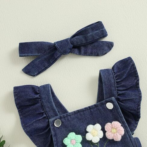 Douhoow Baby Girl Denim Romper Shuffle Flower in Kuwait