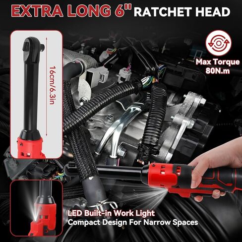3/8" Extended Cordless Ratchet Wrench, Torque 80N.m, 320 RPM Electric Power Ratchet Wrench with LED Light Impact Gun Power Torque Electric Ratchet (Tool Only) (Fit for MILWAU-KEE) in Saudi Arabia