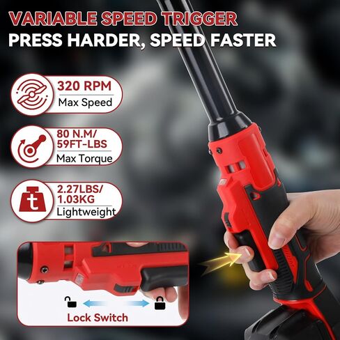 3/8" Extended Cordless Ratchet Wrench, Torque 80N.m, 320 RPM Electric Power Ratchet Wrench with LED Light Impact Gun Power Torque Electric Ratchet (Tool Only) (Fit for MILWAU-KEE) in Saudi Arabia