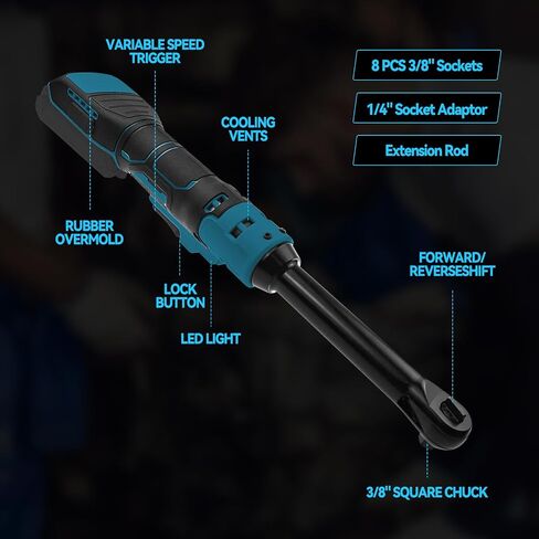 3/8 "مفتاح Ratchet الممتد ، Torque 80n.M ، 320 دورة في الدقيقة مفصلية كهربائية مع Ratchet Ratchet مع LED Impact Torque Torque Electric Ratchet (أداة فقط) (تناسب Milwau-Keee) in Saudi Arabia