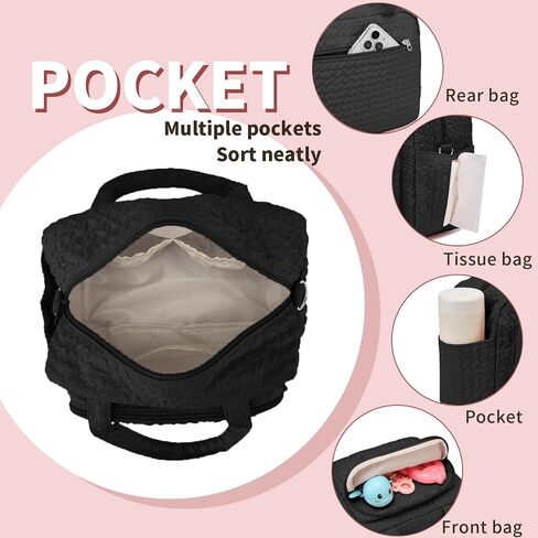 Small Diaper Bag Tote, Crossbody Diaper Bag Mini Purse with 8 Pockets, Travel Baby Bag for boys & Girls, 2 Insulated Pockets, Black in Kuwait