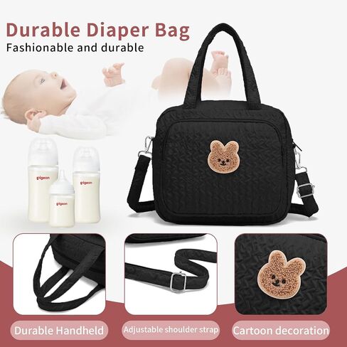 Small Diaper Bag Tote, Crossbody Diaper Bag Mini Purse with 8 Pockets, Travel Baby Bag for boys & Girls, 2 Insulated Pockets, Black in Kuwait