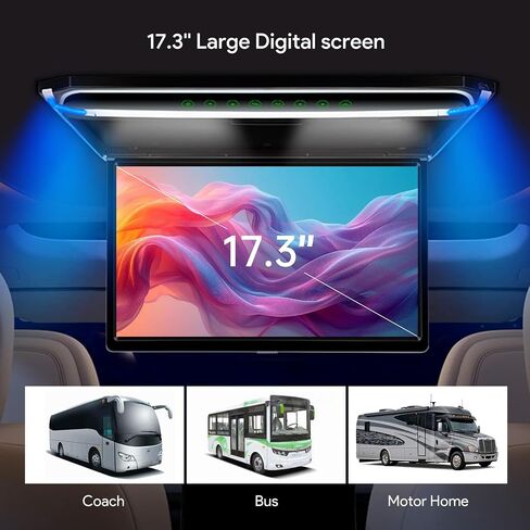 XTRONS® 17.3 بوصة 16:9 شاشة TFT رقمية رفيعة للغاية FHD 1080P مشغل فيديو علوي للسيارة شاشة مثبتة على السقف منفذ HDMI 1920 * 1080 سماعات رأس IR جديدة عالية الوضوح (أسود وأبيض) (بدون DVD) in Saudi Arabia