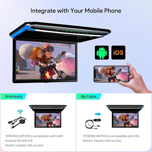 XTRONS® 17.3 بوصة 16:9 شاشة TFT رقمية رفيعة للغاية FHD 1080P مشغل فيديو علوي للسيارة شاشة مثبتة على السقف منفذ HDMI 1920 * 1080 سماعات رأس IR جديدة عالية الوضوح (أسود وأبيض) (بدون DVD) in Saudi Arabia
