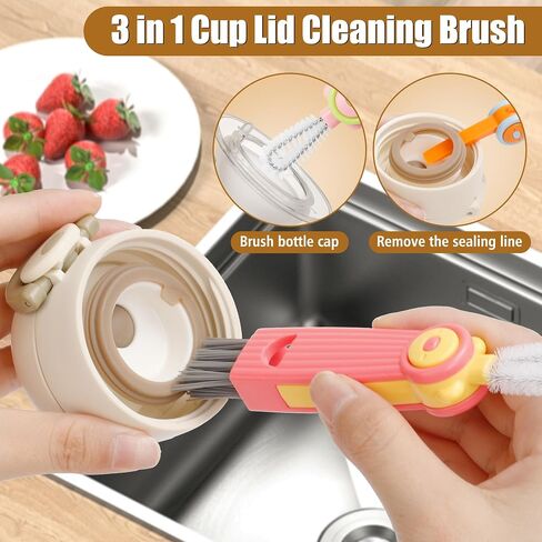 3 in 1 Cup Lid Gap Cleaning Brush Set, Multifunctional Bottle Cleaning Brush, Portable Water Bottle Cleaner Brush, Home Kitchen Cleaning Tools for Thorough Cleaning of Bottles, Cups, and Tight Spaces in Saudi Arabia