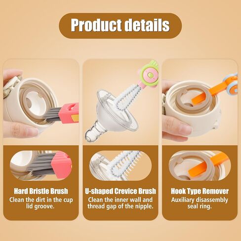 3 in 1 Cup Lid Gap Cleaning Brush Set, Multifunctional Bottle Cleaning Brush, Portable Water Bottle Cleaner Brush, Home Kitchen Cleaning Tools for Thorough Cleaning of Bottles, Cups, and Tight Spaces in Saudi Arabia