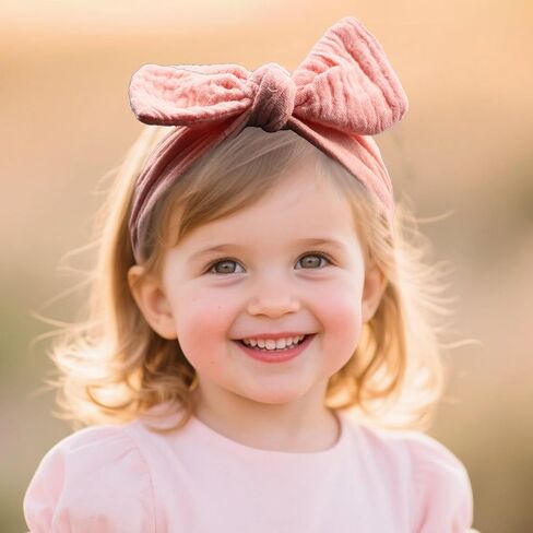 Baby Girl Muslin Cotton Hair Bow Headband, Top Knotted Floral and Solid Headwrap for Newborns, Infants, Toddlers (CJpinkset) in Saudi Arabia