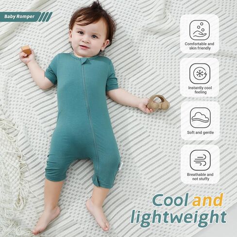 MICHLEY Baby Bamboo Viscose Short Sleeve Summer Romper 2 Pack, Unisex Newborn Zipper Bodysuit Toddler Clothes 0-24M in Kuwait