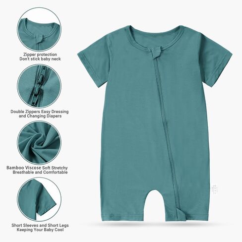 MICHLEY Baby Bamboo Viscose Short Sleeve Summer Romper 2 Pack, Unisex Newborn Zipper Bodysuit Toddler Clothes 0-24M in Kuwait