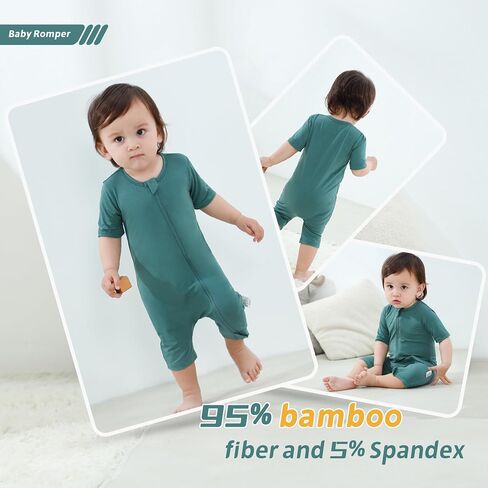 MICHLEY Baby Bamboo Viscose Short Sleeve Summer Romper 2 Pack, Unisex Newborn Zipper Bodysuit Toddler Clothes 0-24M in Kuwait